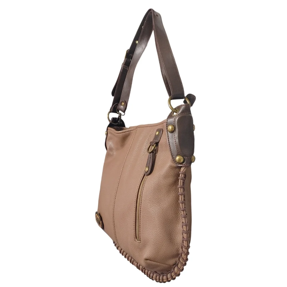Chala Brown Floral Faux Leather Convertible Hobo Crossbody Bag Handbag Purse